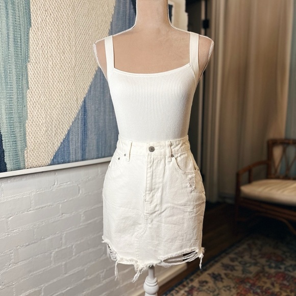 Forever 21 Dresses & Skirts - Forever 21 White Denim Distressed Edge Mini Skirt
